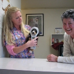 funny vet tech with puppy